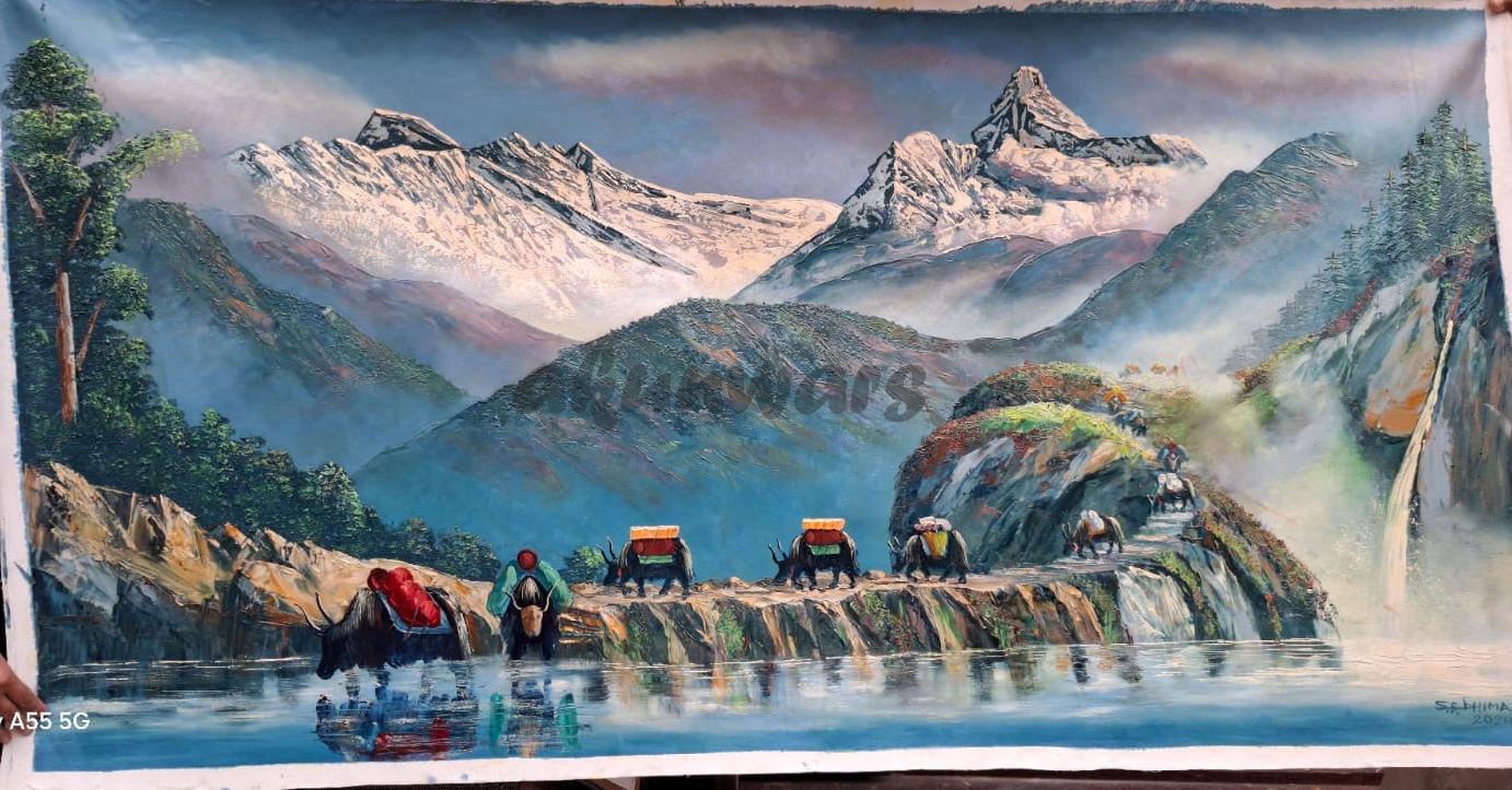 Arcylic /Oil Painting 3FT by 5FT,Portrays a Stunning Himalayan Scene